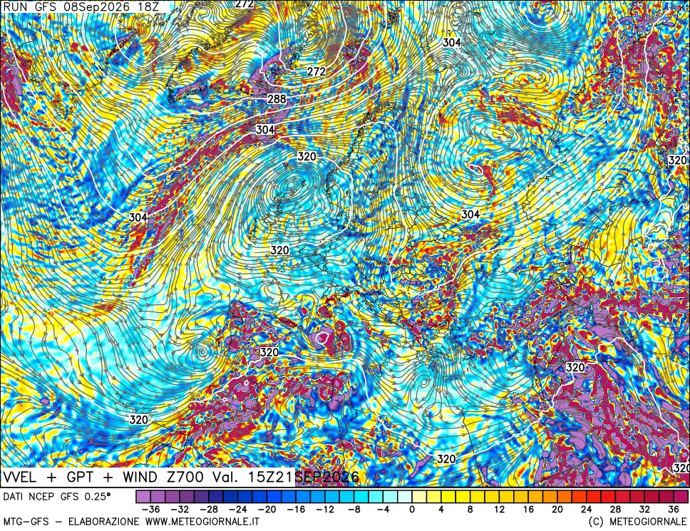 mappa 700 hPa Velocità verticiali + GPT + Vento