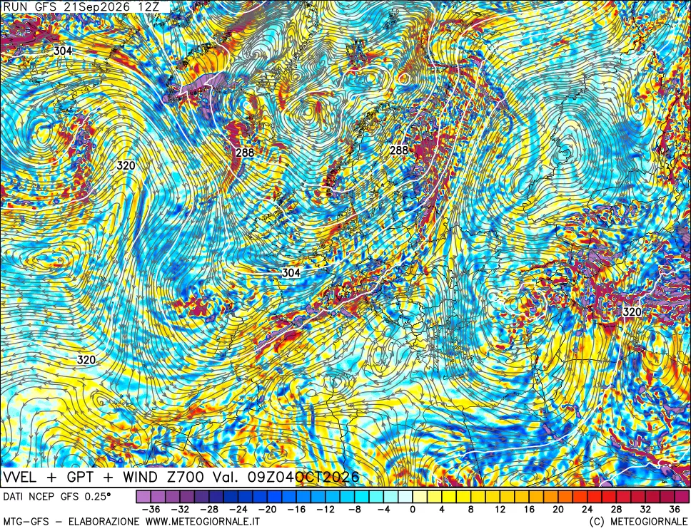 mappa 700 hPa Velocità verticiali + GPT + Vento