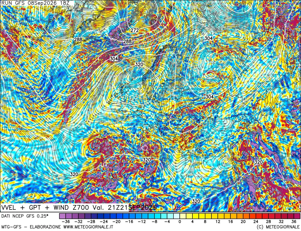 mappa 700 hPa Velocità verticiali + GPT + Vento