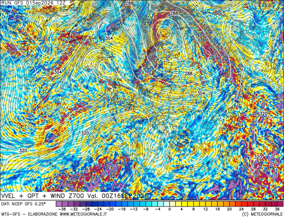 mappa 700 hPa Velocità verticiali + GPT + Vento