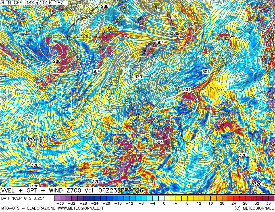 mappa 700 hPa Velocità verticiali + GPT + Vento