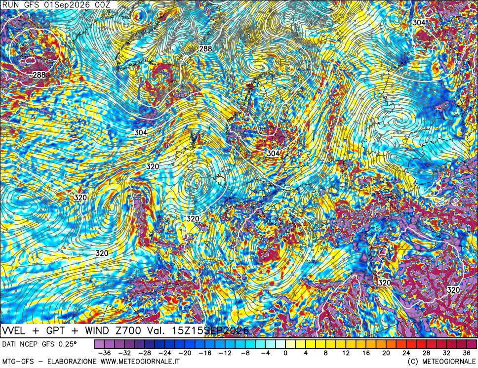 mappa 700 hPa Velocità verticiali + GPT + Vento
