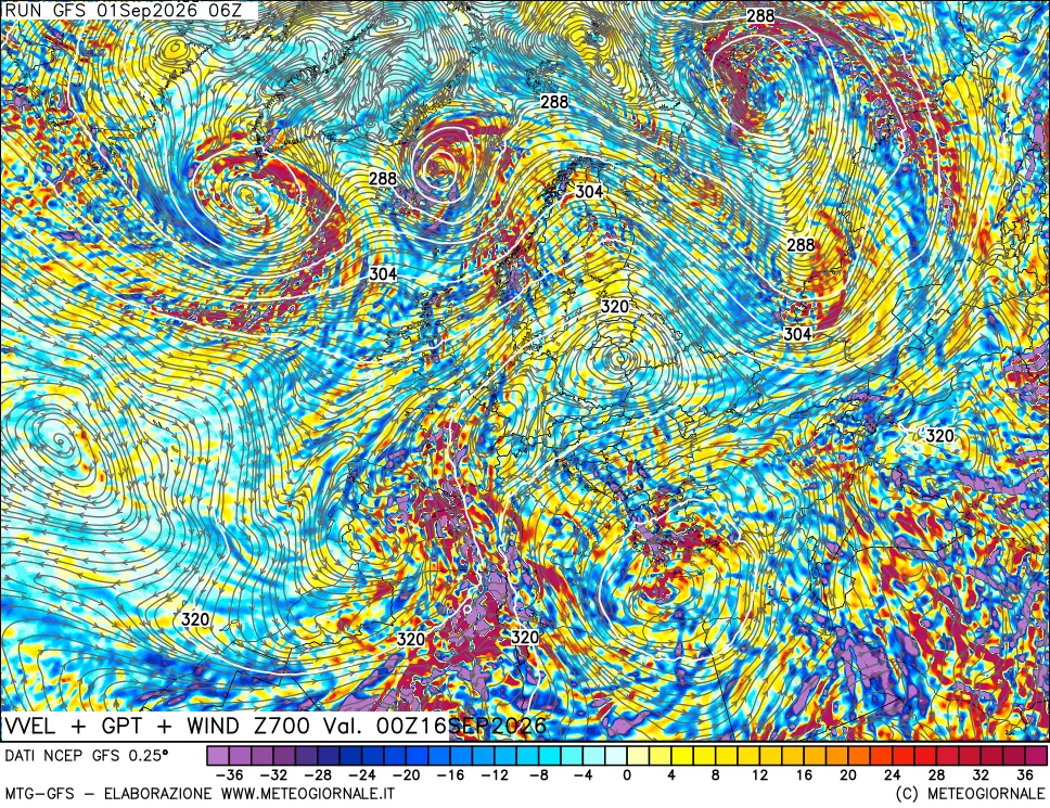 mappa 700 hPa Velocità verticiali + GPT + Vento