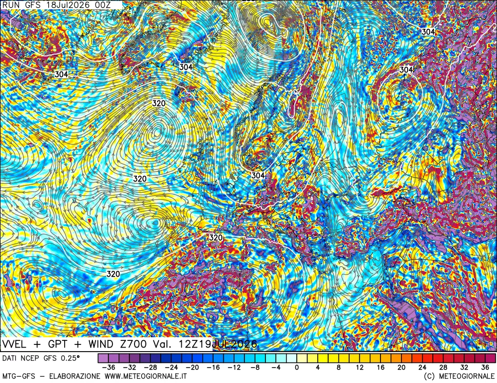 mappa 700 hPa Velocità verticiali + GPT + Vento