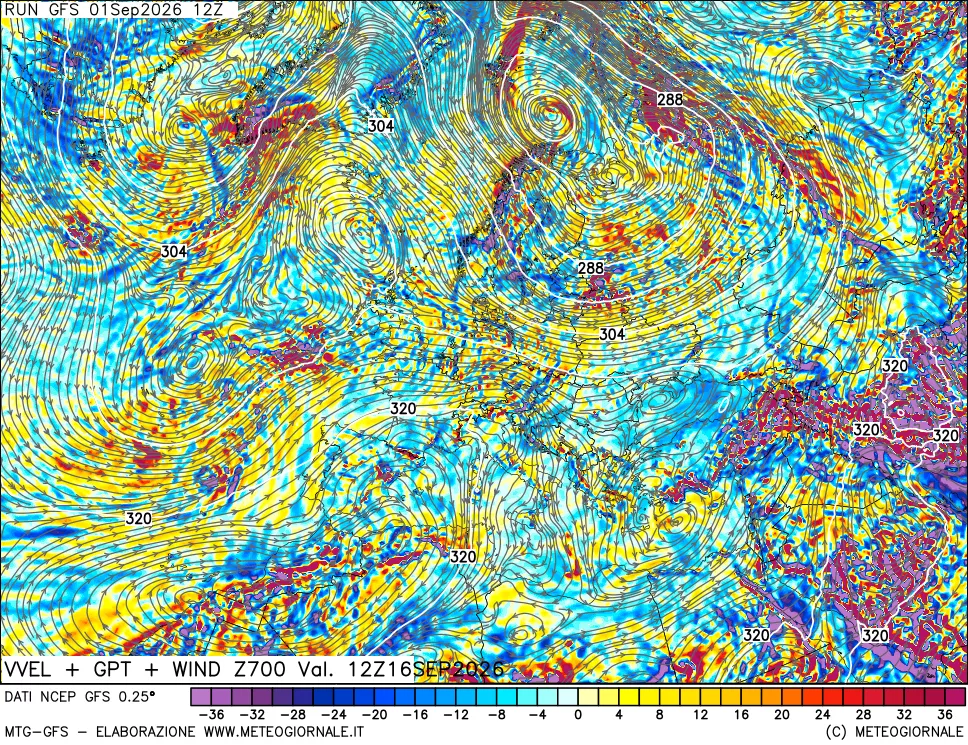 mappa 700 hPa Velocità verticiali + GPT + Vento