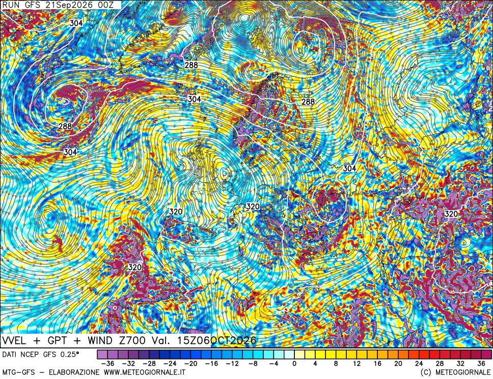 mappa 700 hPa Velocità verticiali + GPT + Vento