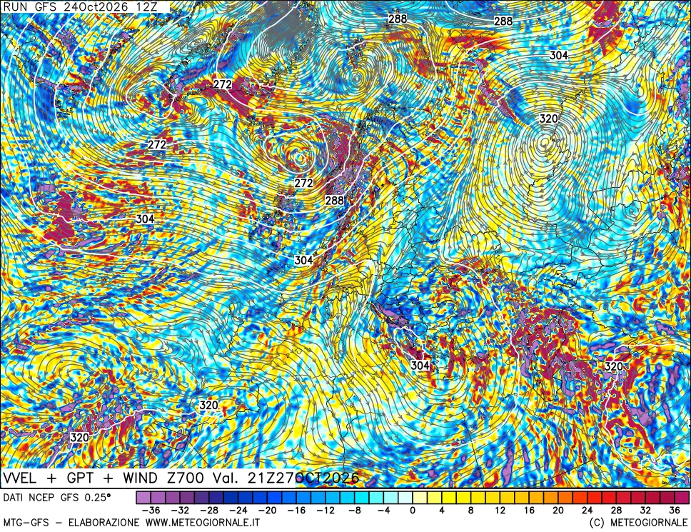 mappa 700 hPa Velocità verticiali + GPT + Vento