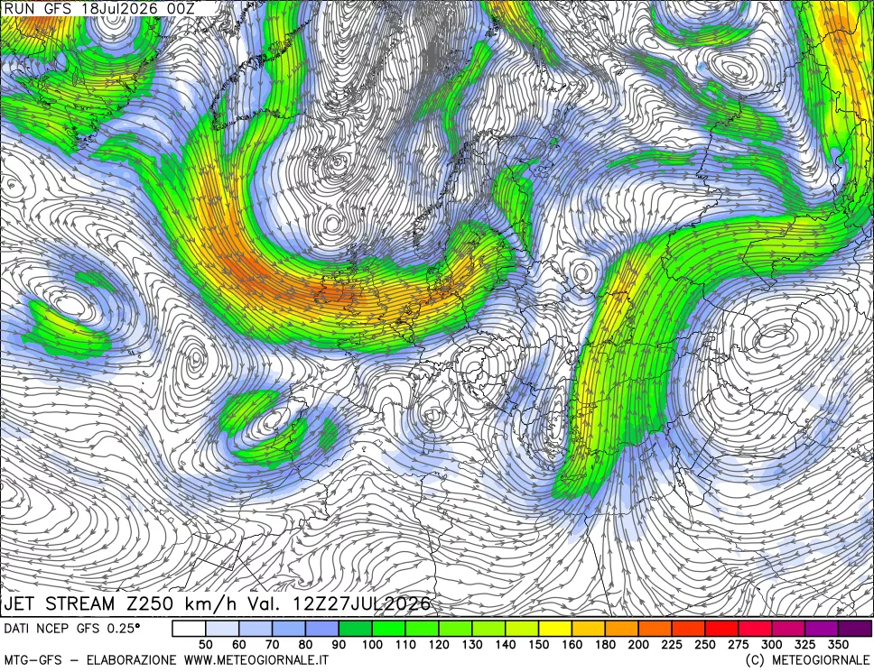 mappa 250 hPa Jet stream