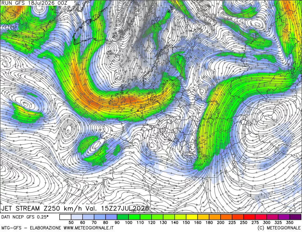 mappa 250 hPa Jet stream