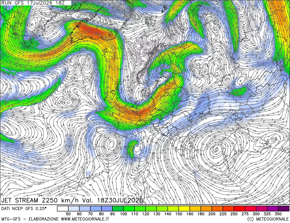 mappa 250 hPa Jet stream