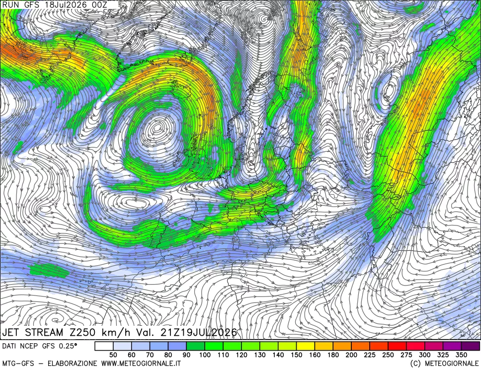 mappa 250 hPa Jet stream