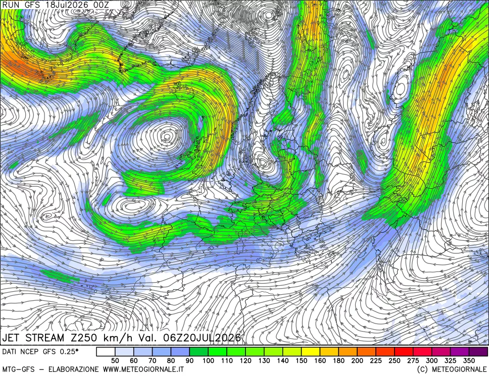 mappa 250 hPa Jet stream