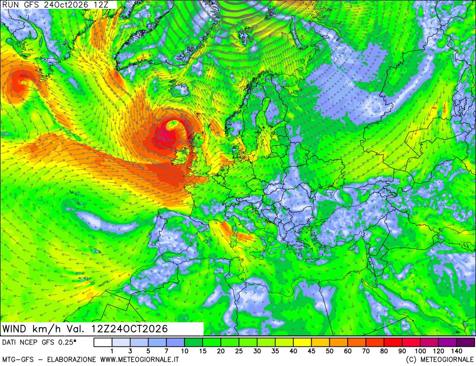 mappa 10 m Vento forza e direzione