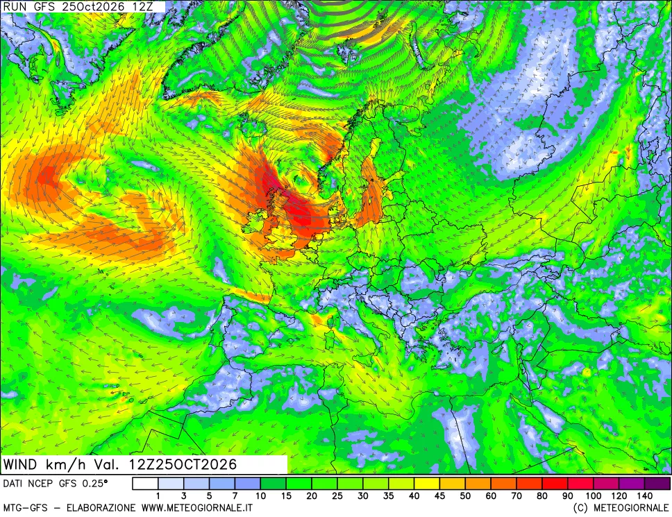 mappa 10 m Vento forza e direzione