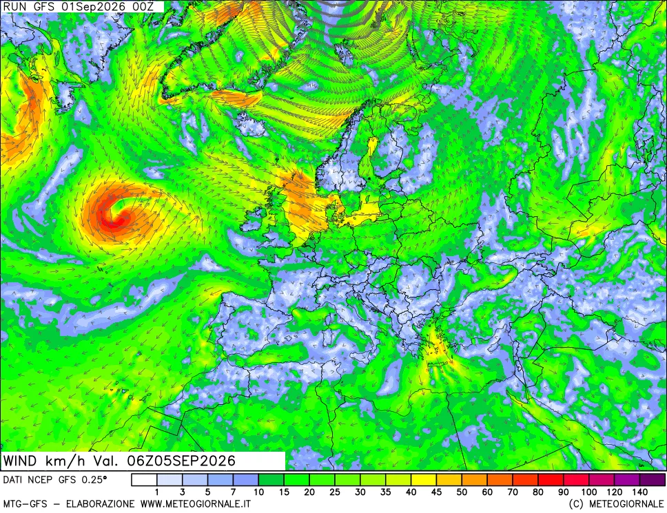 mappa 10 m Vento forza e direzione