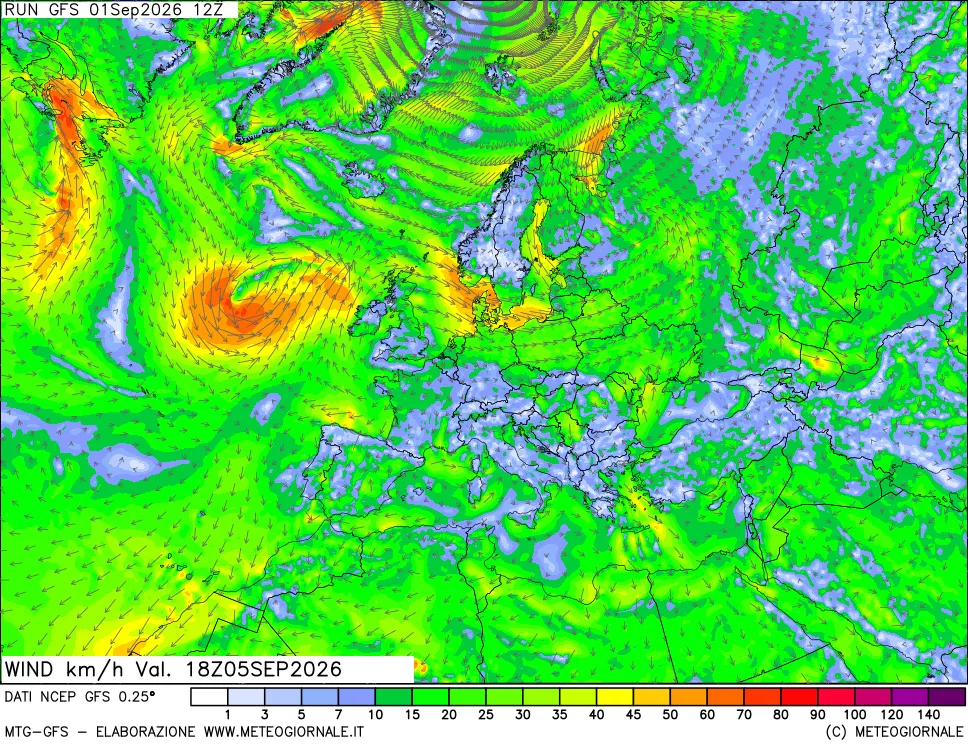 mappa 10 m Vento forza e direzione