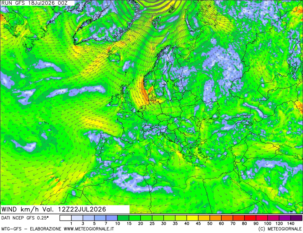 mappa 10 m Vento forza e direzione