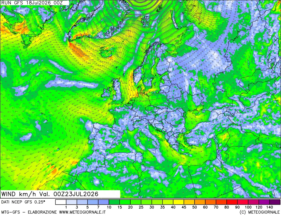 mappa 10 m Vento forza e direzione
