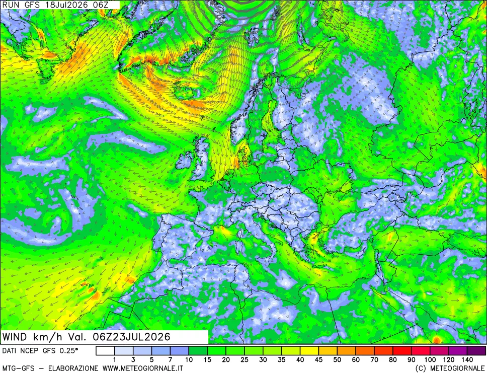 mappa 10 m Vento forza e direzione