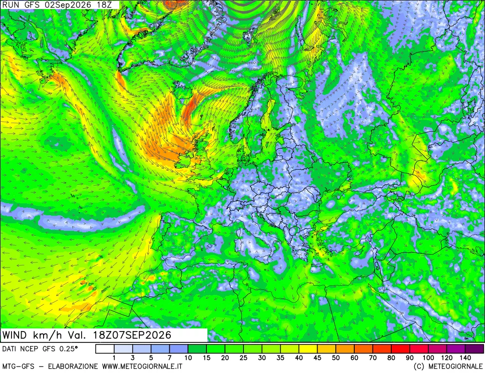mappa 10 m Vento forza e direzione