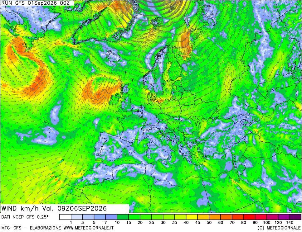 mappa 10 m Vento forza e direzione