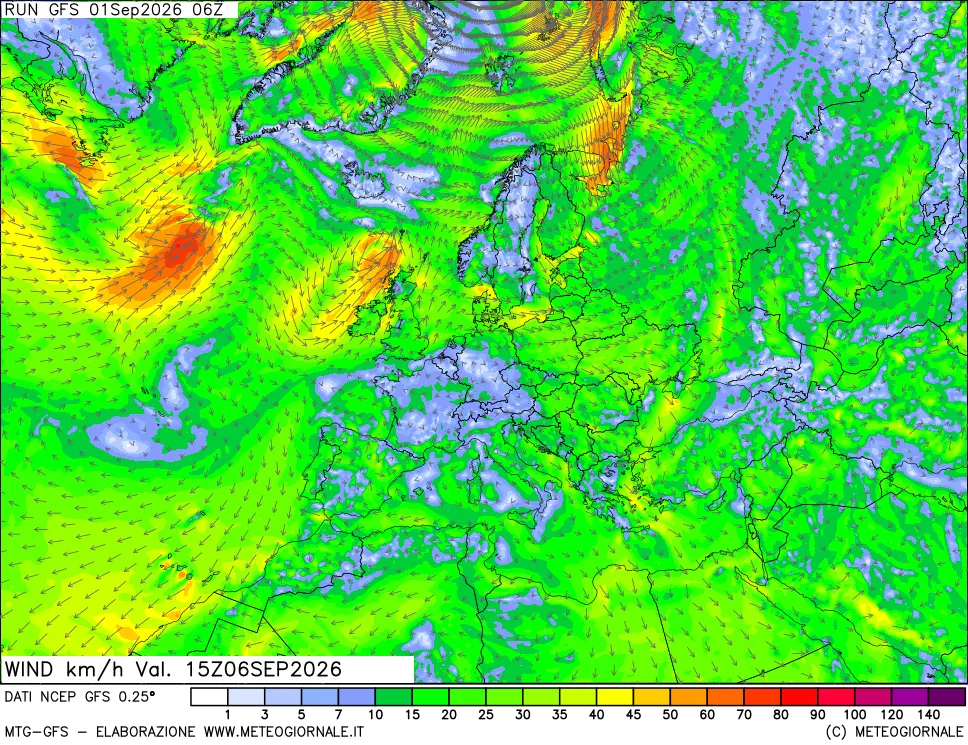mappa 10 m Vento forza e direzione