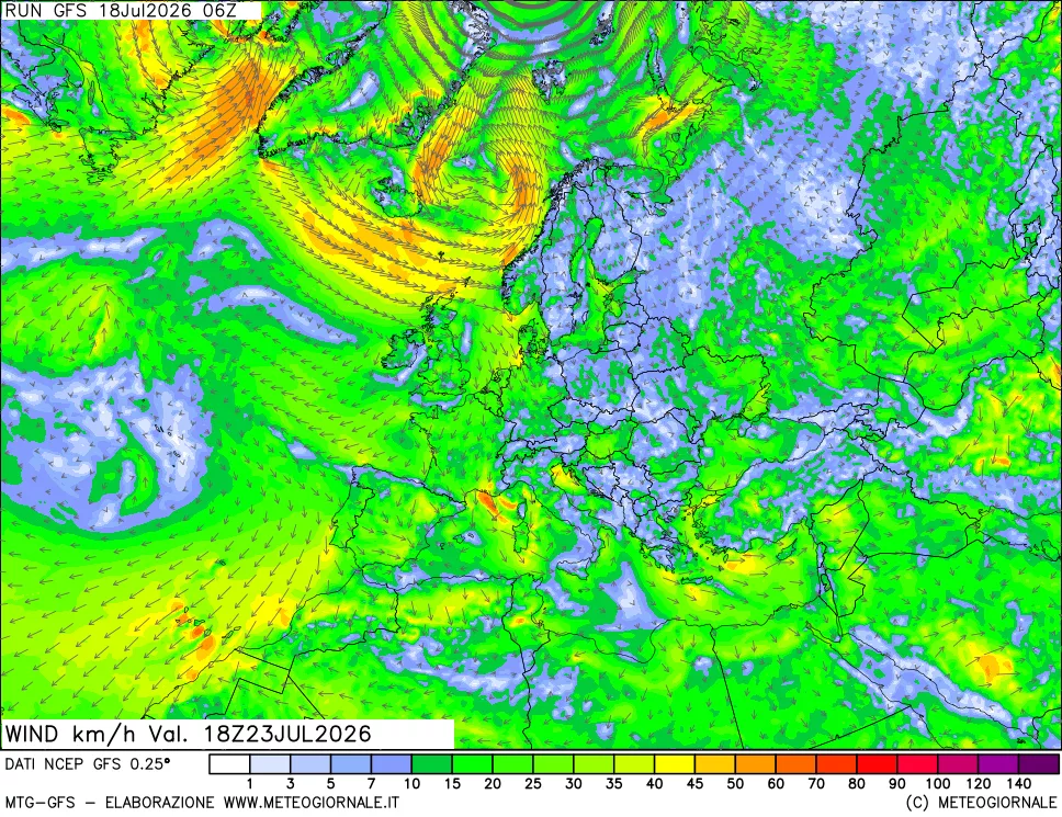 mappa 10 m Vento forza e direzione