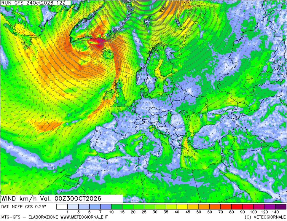 mappa 10 m Vento forza e direzione