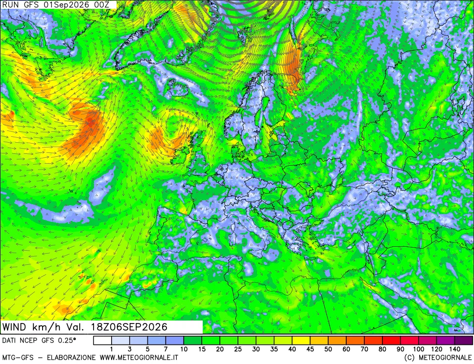 mappa 10 m Vento forza e direzione