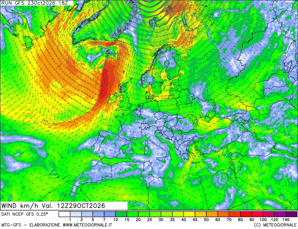 mappa 10 m Vento forza e direzione
