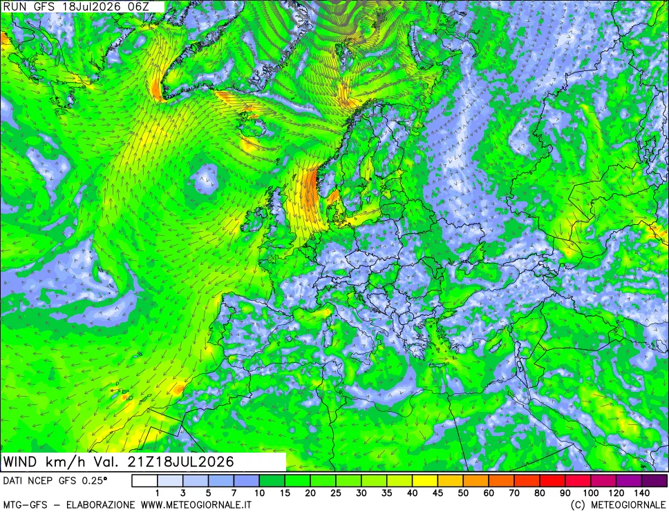 mappa 10 m Vento forza e direzione
