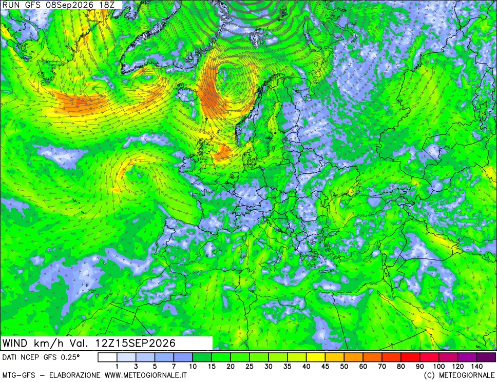 mappa 10 m Vento forza e direzione