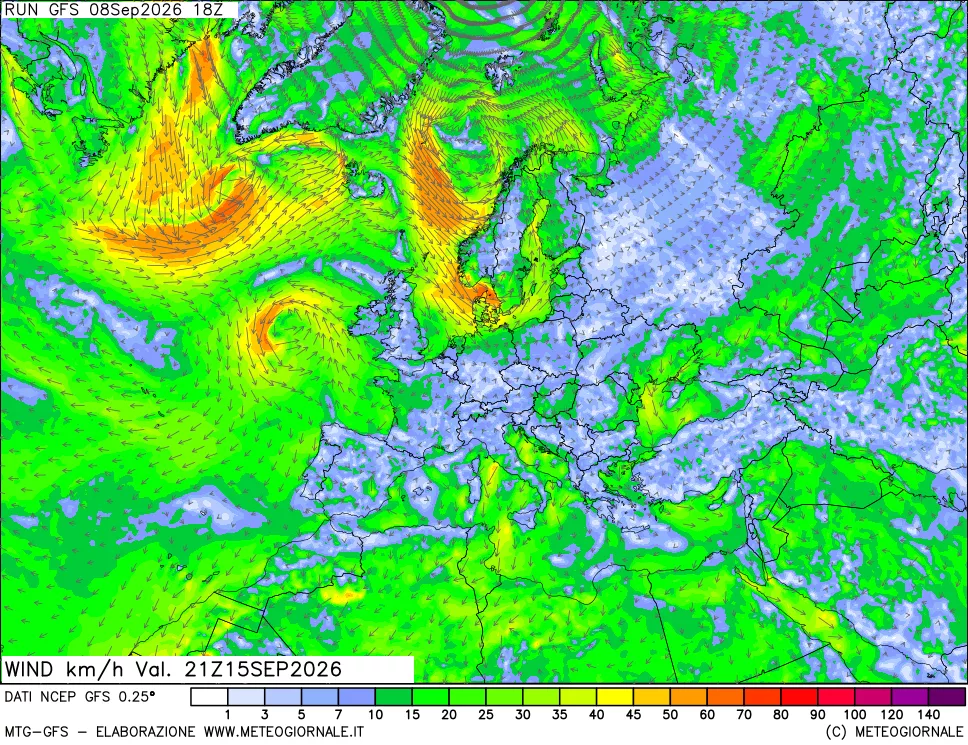 mappa 10 m Vento forza e direzione