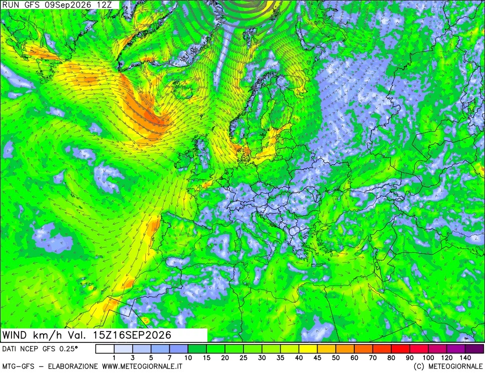 mappa 10 m Vento forza e direzione