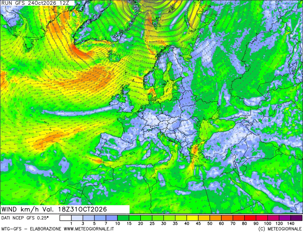 mappa 10 m Vento forza e direzione