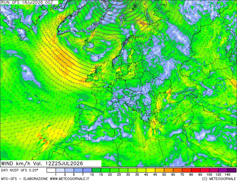 mappa 10 m Vento forza e direzione