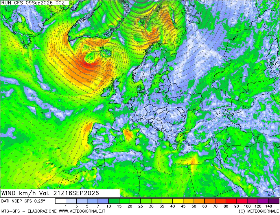 mappa 10 m Vento forza e direzione