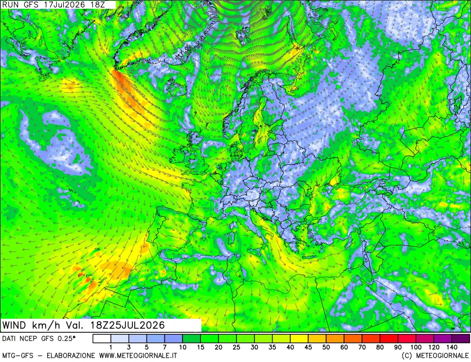 mappa 10 m Vento forza e direzione