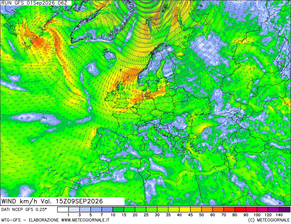 mappa 10 m Vento forza e direzione