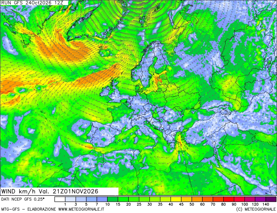mappa 10 m Vento forza e direzione