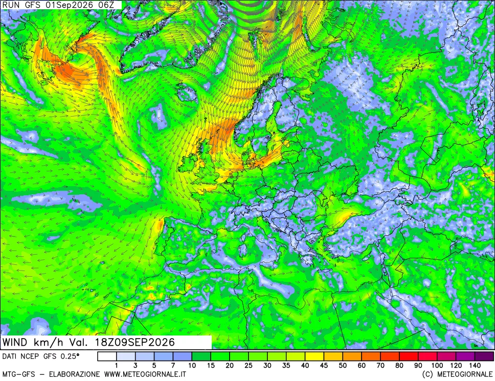 mappa 10 m Vento forza e direzione