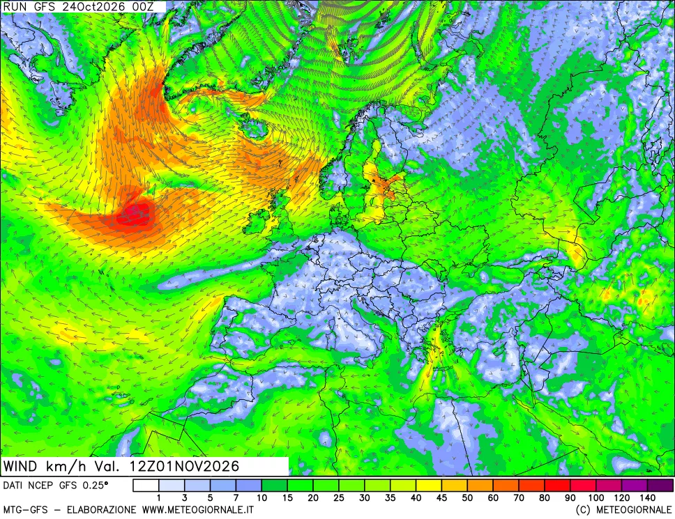 mappa 10 m Vento forza e direzione