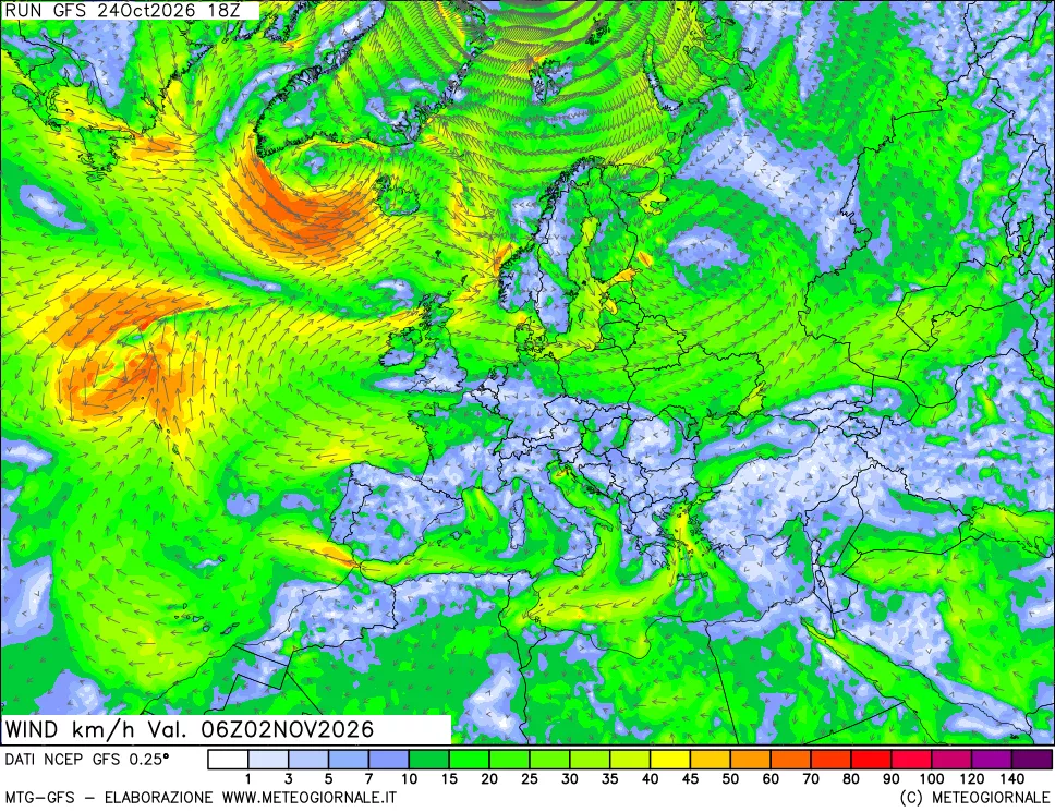 mappa 10 m Vento forza e direzione