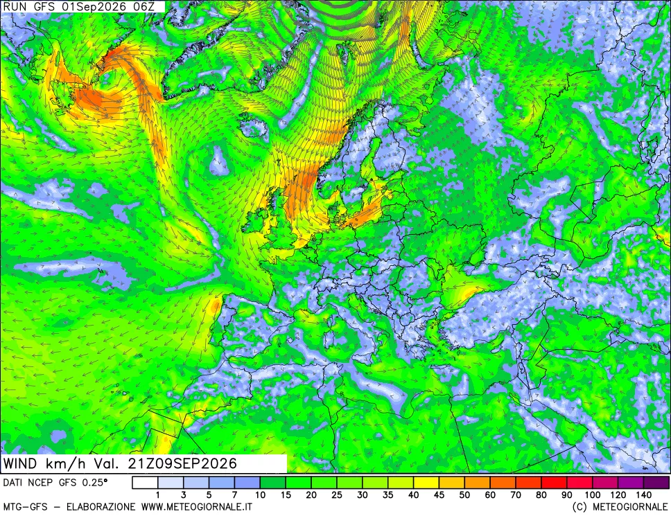 mappa 10 m Vento forza e direzione