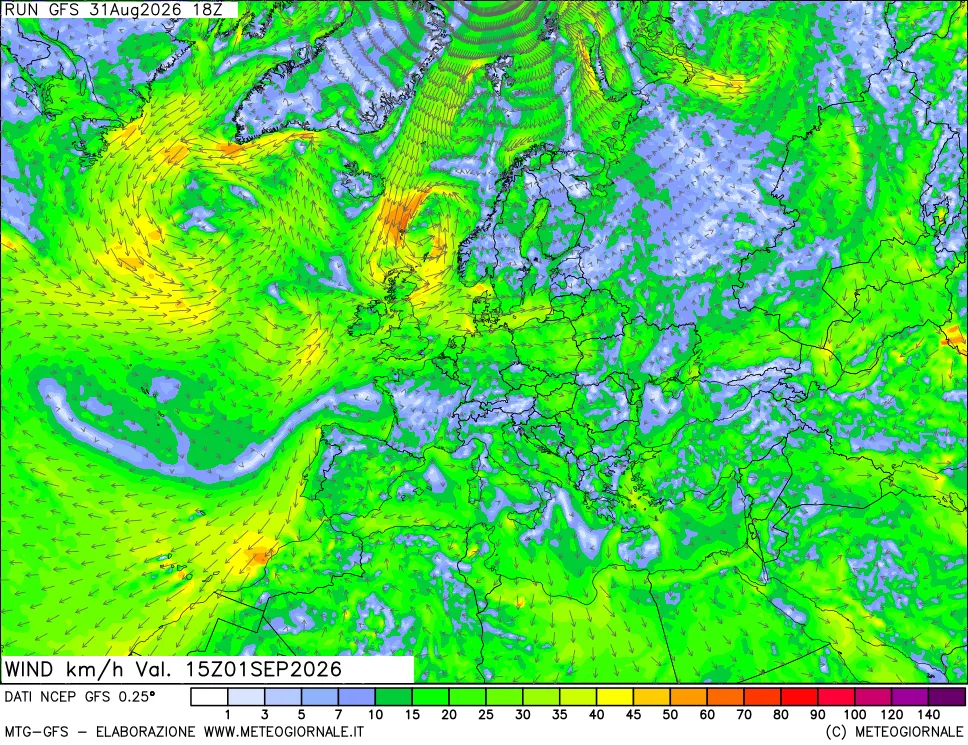 mappa 10 m Vento forza e direzione