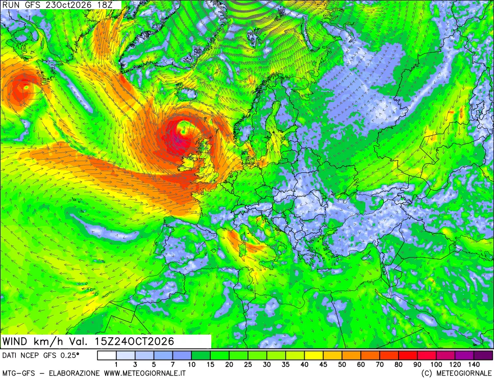 mappa 10 m Vento forza e direzione