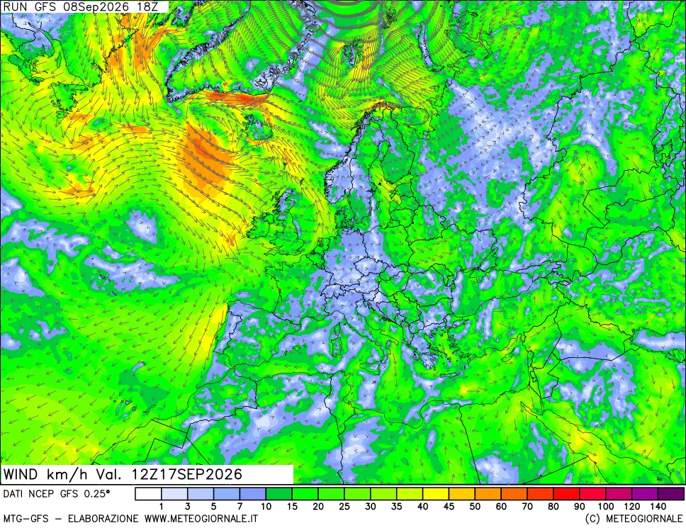 mappa 10 m Vento forza e direzione