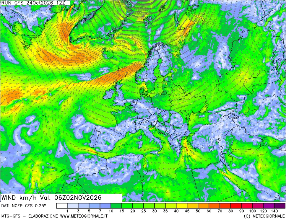 mappa 10 m Vento forza e direzione