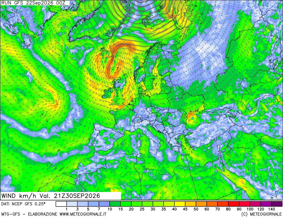 mappa 10 m Vento forza e direzione
