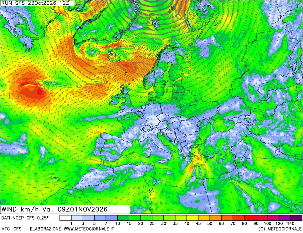 mappa 10 m Vento forza e direzione